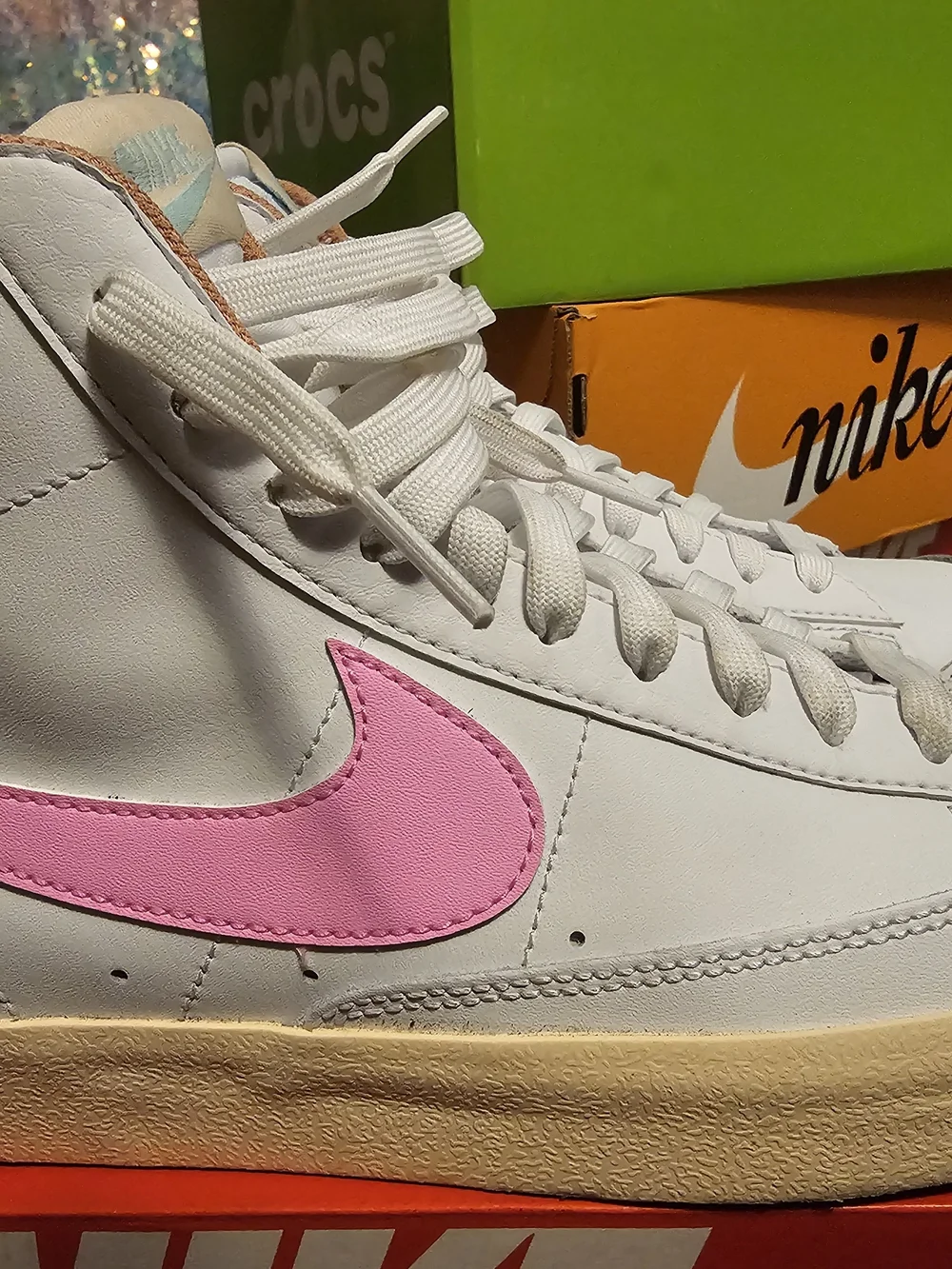 Nike High Top Sneakers in White with Pink & Tan Accents
